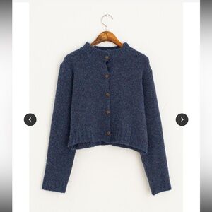 Olive Clothing Hana Mini Crop Cardigan in Slate Blue